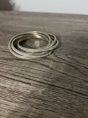 Silver Stacked Bangle Bracelet Set - Elegant Sparkle